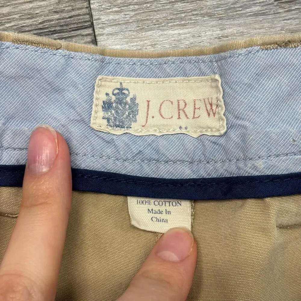 J Crew Broken-In Rivington Khaki‎ Tan Mens 36 Flat Front Preppy Chino Shorts EUC